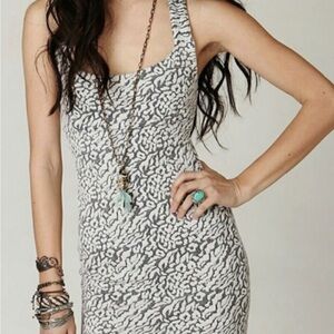 Free People Women’s S Puckered Knit Textured Snow Leopard Razorback Tank Dress
